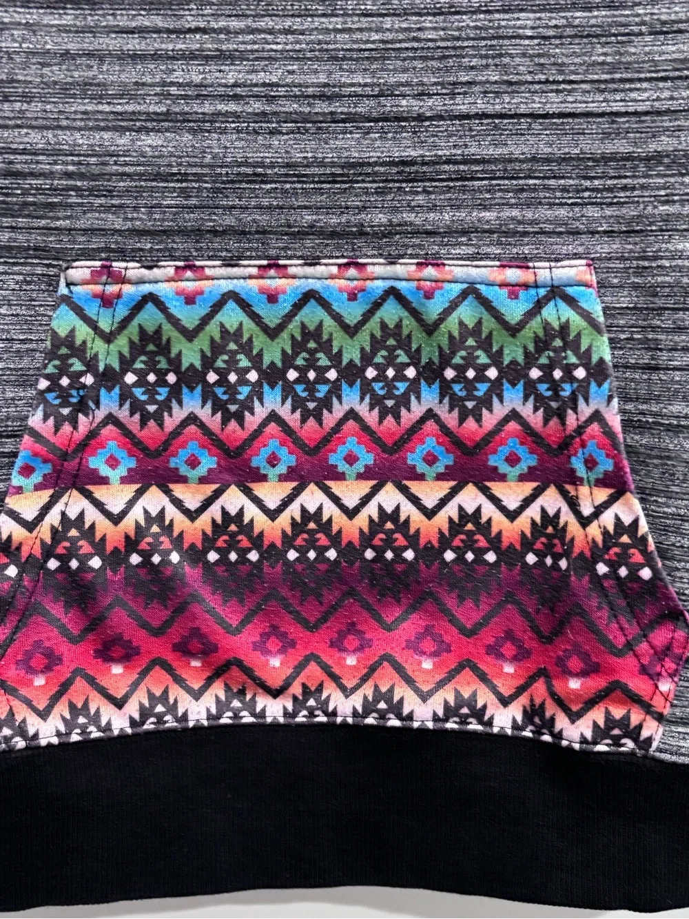 Hooey Gray Pullover Hoodie with Colorful Aztec Sleeves